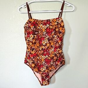 Cupshe Brown And Orange Floral One Piece Swimsuit Size Medium